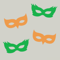Herbruikbare statische raamsticker - Maskers Groen/Oranje